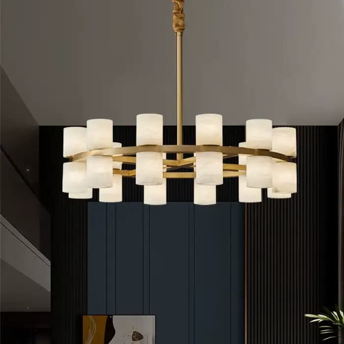Luminaire suspendu élégant en cuivre et marbre pour l'éclairage moderne de la maison dans le salon, la salle à manger, la chambre à coucher