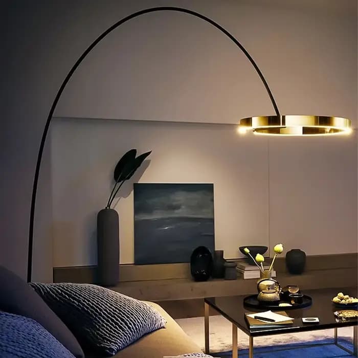 Lampadaire LED circulaire sur pied, design italien, pour salon, chambre à coucher, décor d'hôtel, chevet, lecture haute