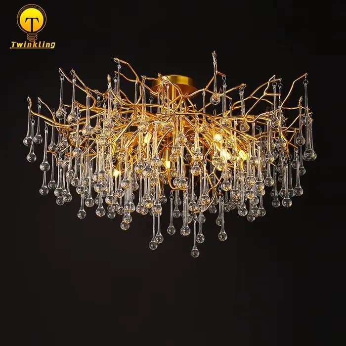 Lustres de salle en cristal modernes lustres de branche d'arbre en or lustre de plafond suspendu de luxe luminaire pour salle à manger