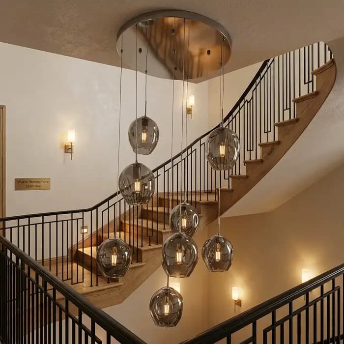 Lustre moderne pour escalier en colimaçon, lampe à boule de cristal, éclairage long pour salon, villa, loft, salle à manger, nouveau design 2026