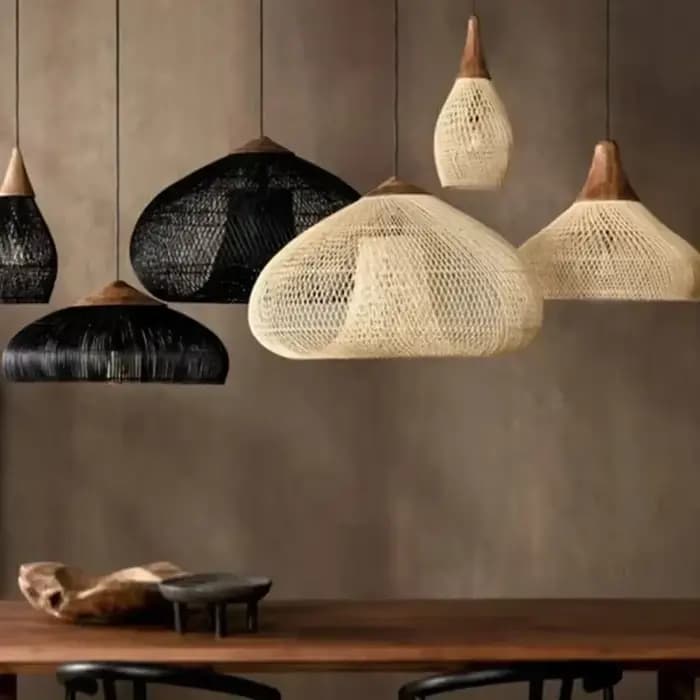 Lampes suspendues design Vintage fait à la main en rotin lumière LED éclairage de Style japonais pour cuisine île Loft salle à manger