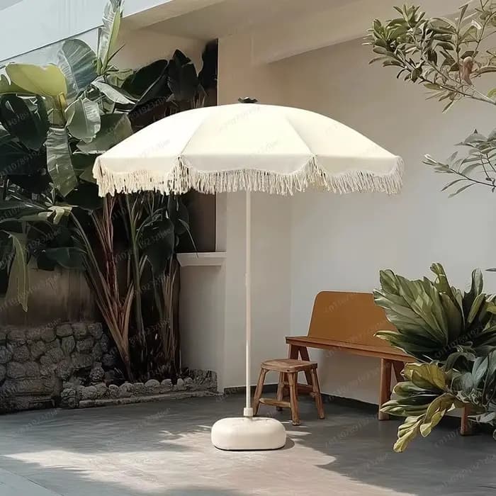 Parasol de terrasse extérieur à pompons, grand format, pour plage, jardin, marché, protection solaire et pluie, usage commercial