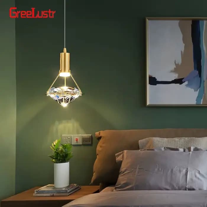 Moderne cuivre cristal suspension de luxe Led suspendu plafonnier chevet Suspension luminaire pour chambre décor à la maison Lustres