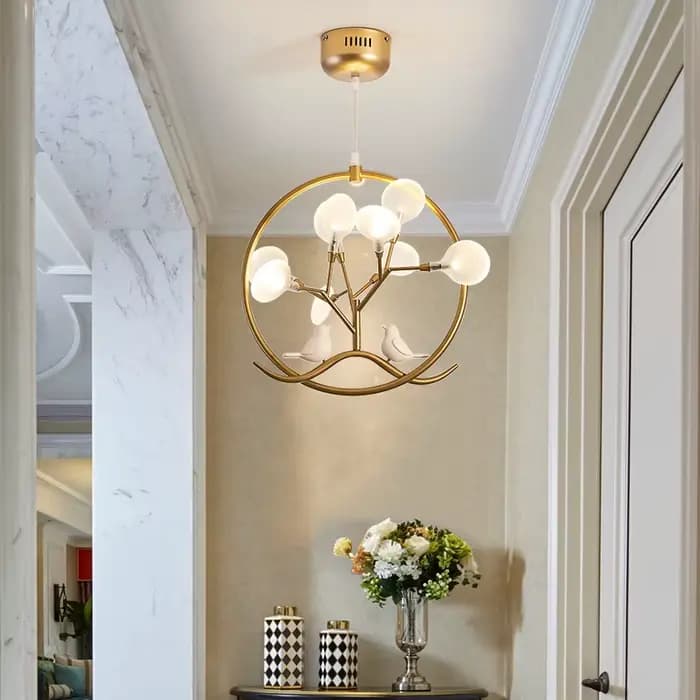 Lustre boule nordique or Design branche d'arbre lustre avec oiseaux maison cuisine Restaurant maison intérieur couloir lumière