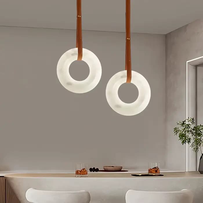 Lampe suspendue moderne en albâtre, style nordique créatif, anneau lumineux pour chambre à coucher, chevet, salle à manger, décoration de luxe, lampe suspendue en pierre