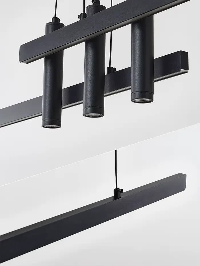 Lustre linéaire noir moderne pour salle à manger, lampe suspendue créative pour îlot de cuisine, table à manger, bureau, éclairage LED