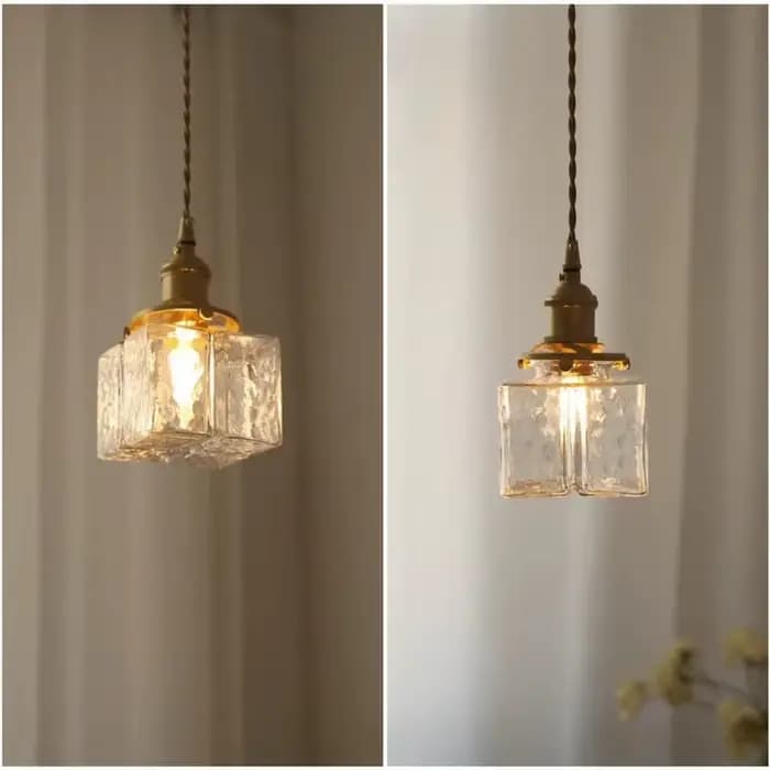 Lampe suspendue en verre rétro japonais, en cuivre jaune, pour chambre à coucher, salle à manger, étude, hôtel, lustre, décoration d'intérieur E27