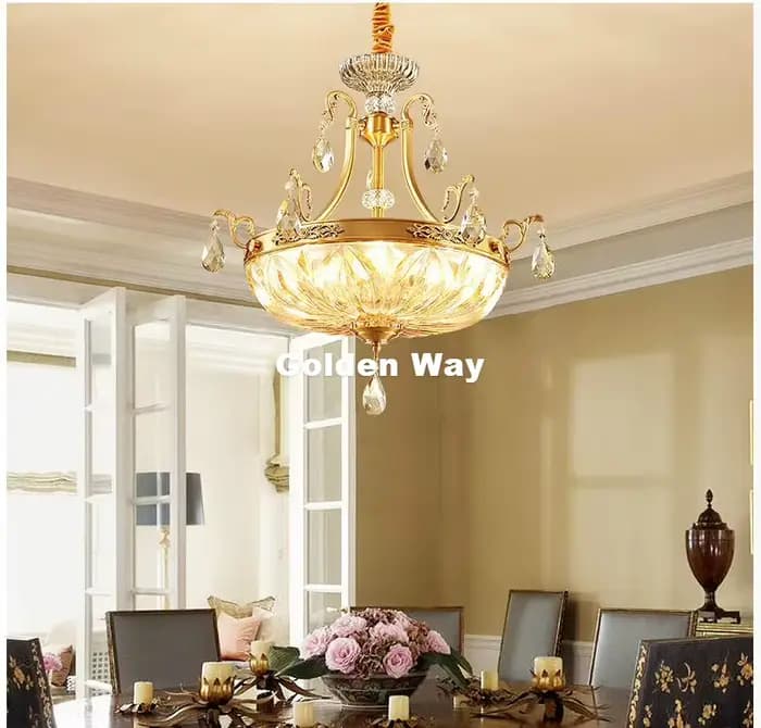 Lampes suspendues en cuivre modernes lampe suspendue D52cm chambre salon pendentif salle à manger LED Bronze cristal suspension