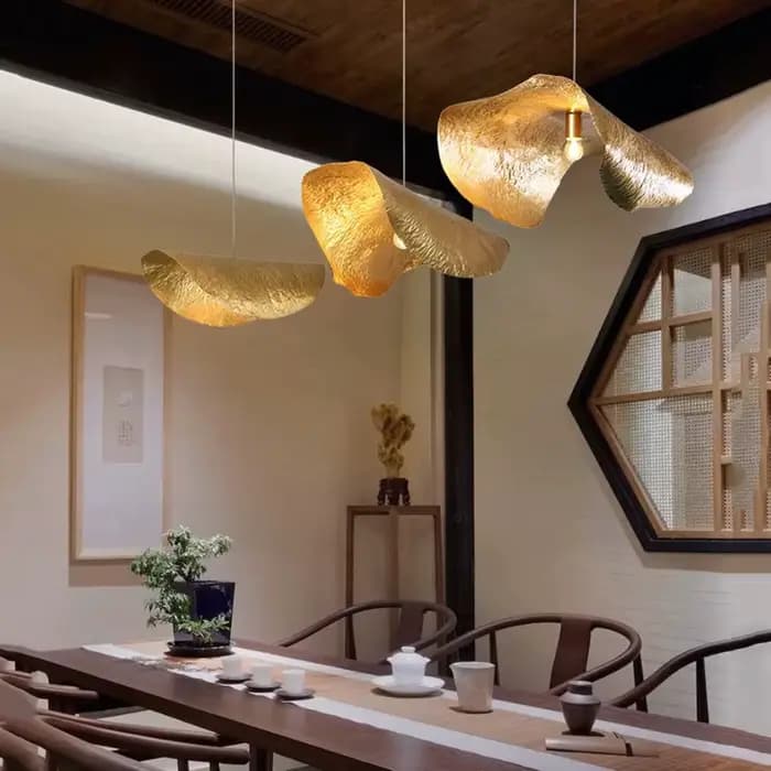 Lampe à suspension Vintage tout en cuivre, feuille de Lotus martelée à la main, lustre de salle à manger, lampe suspendue de Restaurant, lampe d'îlot de cuisine