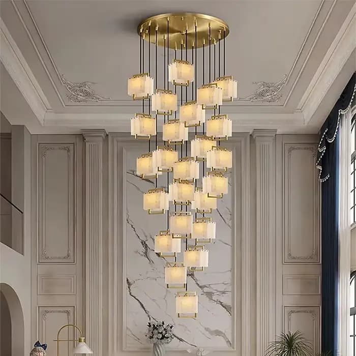 Lustre en marbre naturel pour la décoration intérieure, lampe à suspension Ludéviation, luminaire de luxe, salon, villa, duplex, escaliers, moderne