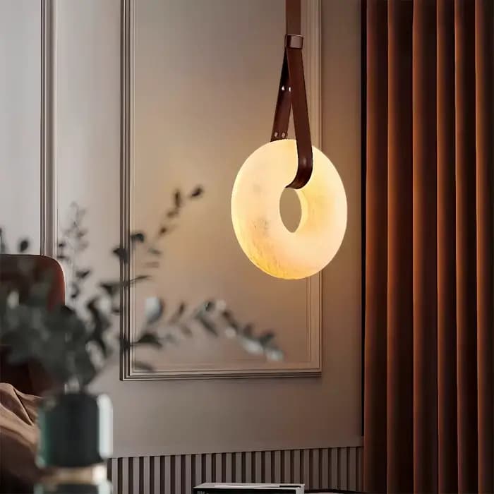 Lampe suspendue moderne en albâtre, style nordique créatif, anneau lumineux pour chambre à coucher, chevet, salle à manger, décoration de luxe, lampe suspendue en pierre