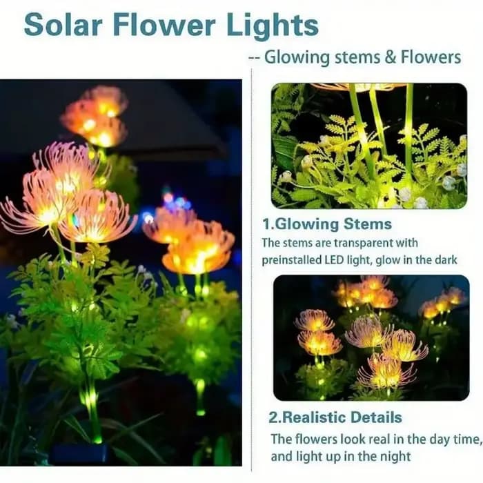 Lampes solaires de jardin lumières de fleurs solaires avec des fleurs et des tiges lumineuses lumière LED extérieure solaire pour la décoration de cour de pont de voie de jardin