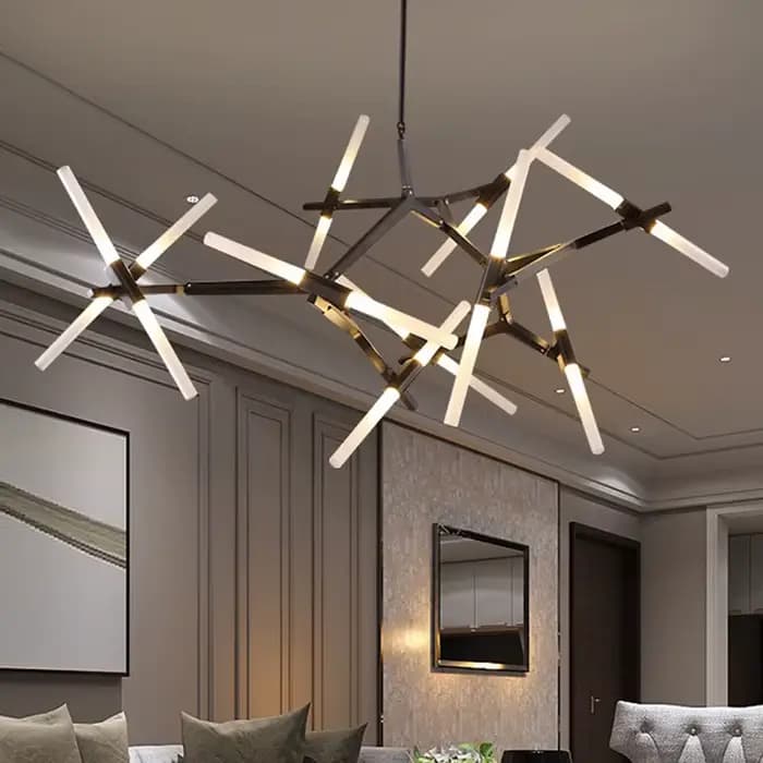Lustre de branche d'arbre minimaliste moderne, Tube de verre de luxe, lumière irrégulière pour LOFT industriel, salon, salle à manger en métal