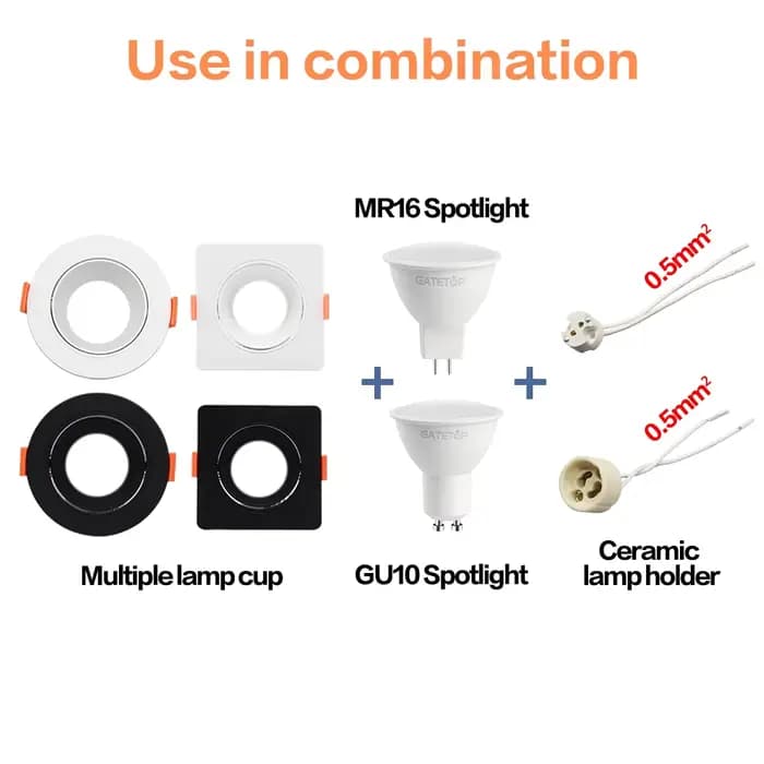 Kit de 10 spots encastrés réglables GU10/GU5.3 à base céramique - Plafonnier encastré blanc et noir pour usage domestique/commercial