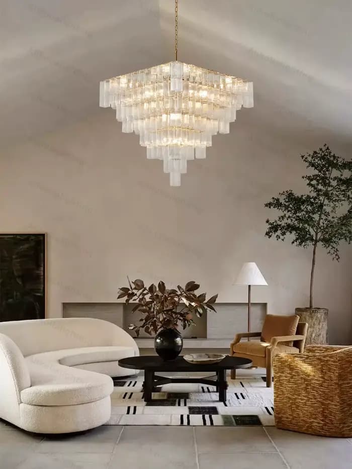 Lustre LED Dimmable en Verre Géométrique Blue Lake 2026, Suspension Luminaire pour Salon