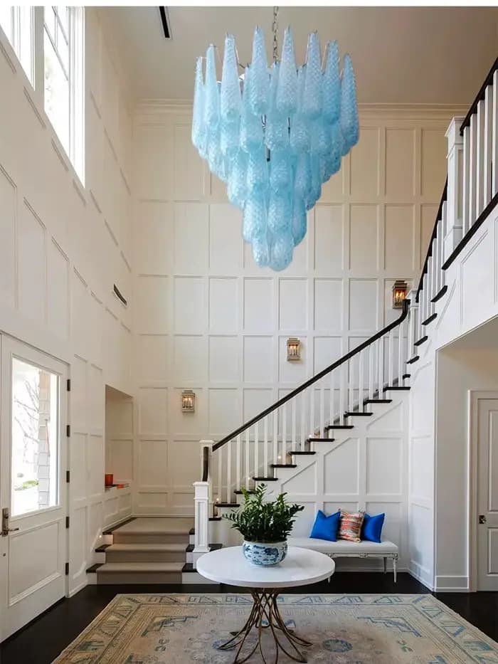 Lustre en verre rose en forme de goutte, lustre en verre de Murano, éclairage moderne du milieu du siècle, décoration de salon, luminaire suspendu pour escalier