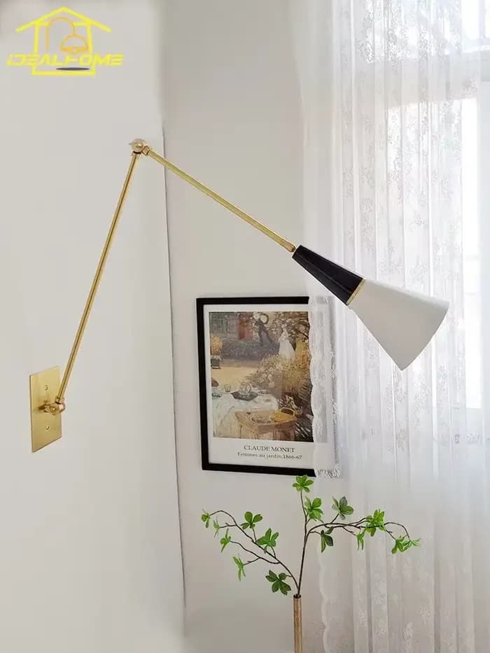 Applique Murale LED en Laiton avec Bras Pivotant Réglable, Style Rétro Américain, Médiéval, Noir/Or, Ludéviation, E14, pour Cuisine, Ile de oral et