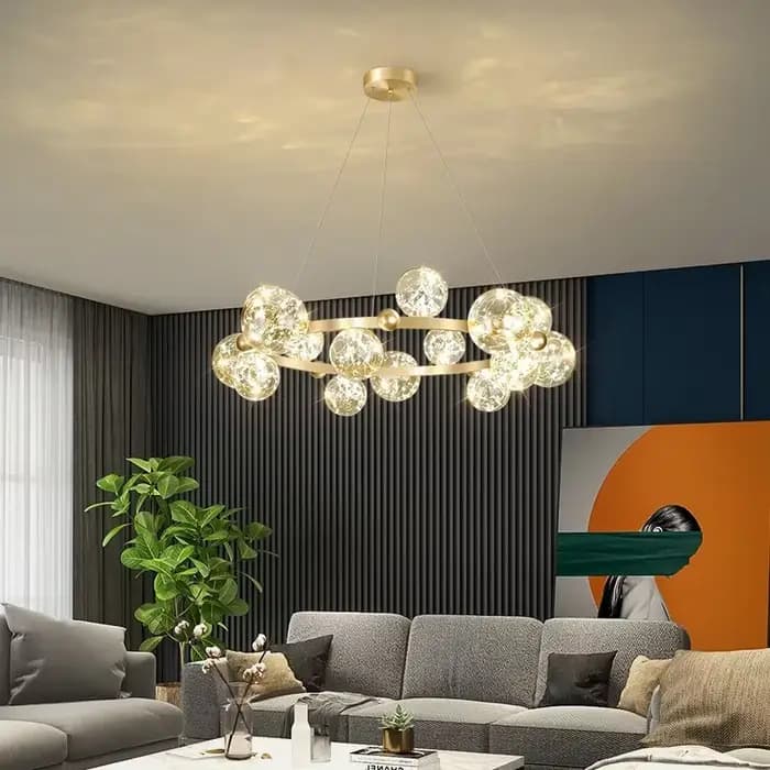 Plafonnier LED circulaire composé de bulles en verre, design circulaire, luminaire décoratif d'intérieur, idéal pour une chambre à coucher, un salon, une salle à manger ou une cuisine