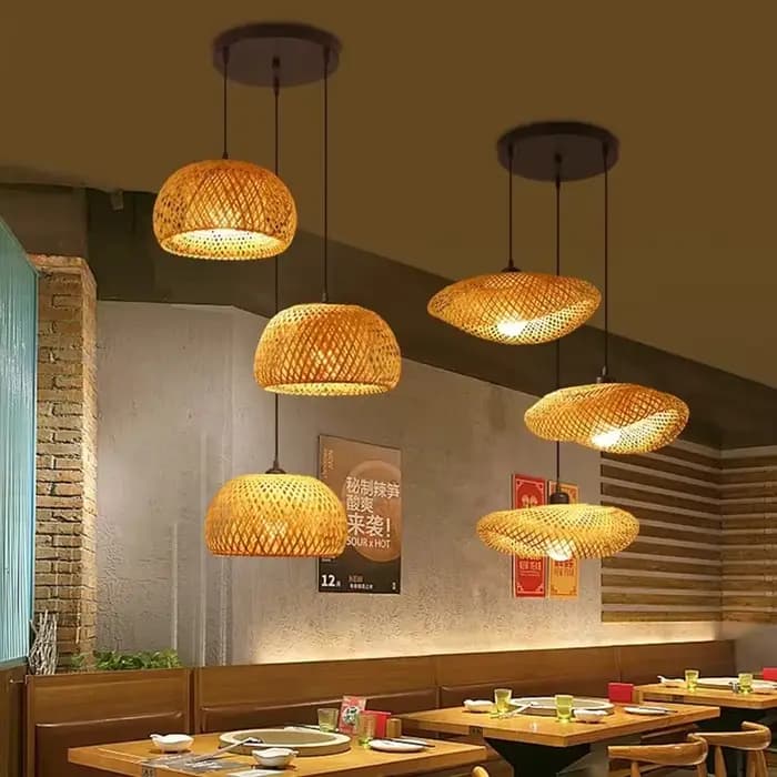 Nouvelles lampes suspendues en bambou plafonniers rotin osier Lustre tricoté à la main tressage suspendu maison salle à manger tressé décoration chaude