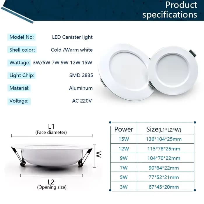 Spot Lumineux LED Encastrable pour le Plafond, Éclairage Circulaire, Idéal pour un Salon ou une Cuisine, AC 220V, 3/5/7/9/12/15W