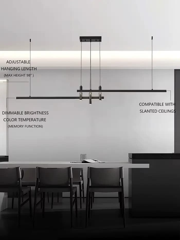Lustre linéaire noir moderne pour salle à manger, lampe suspendue créative pour îlot de cuisine, table à manger, bureau, éclairage LED