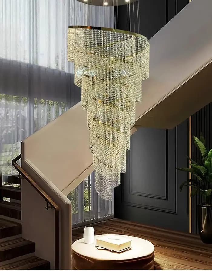 Lustre d'escalier en cristal créatif lampe de conception en spirale moderne Led luminaire rond de luxe nouveau Lustre rond en or chromé