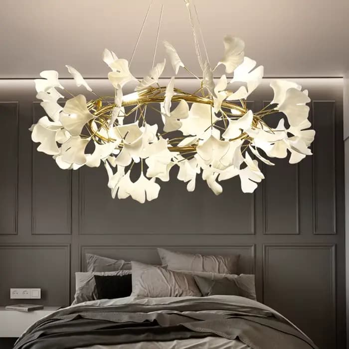 Nordique or feuille de Ginkgo acrylique Art Led lustre pour escaliers hôtel salle à manger salon Restaurant suspension lampe décoration