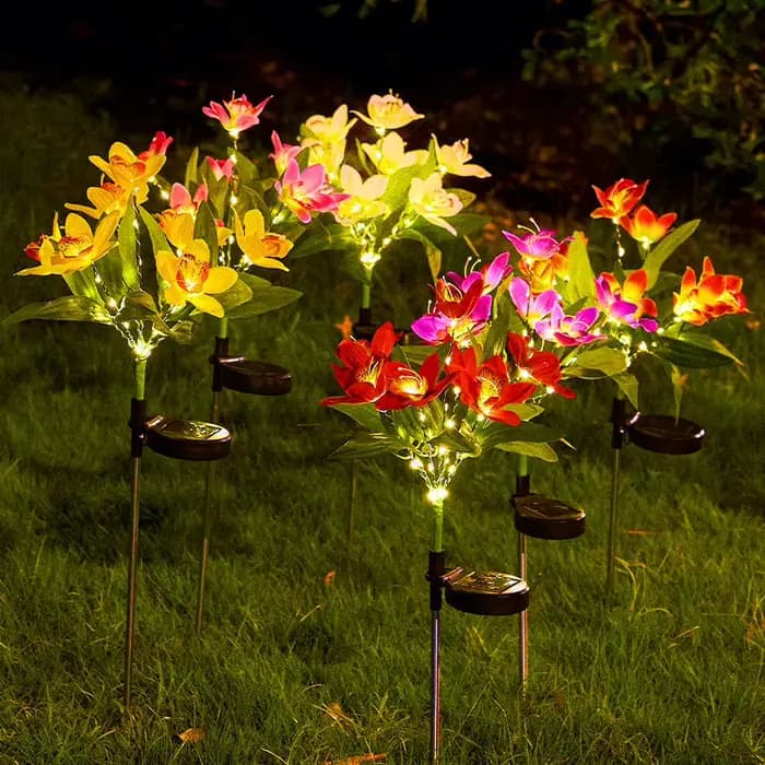 Lampe solaire LED Orchidée pour pelouse, éclairage paysager extérieur, lumières de sol pour mariage, fête, jardin, camping estival, décoration de la maison, Saint-Valentin