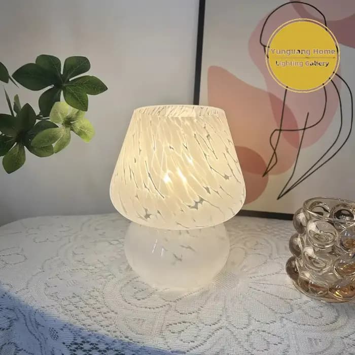Lampe de table en verre de Murano, moderne, simple, texturée, en forme de champignon, lampe de chevet, 3 températures de couleur, décoration pour chambre à coucher, salon