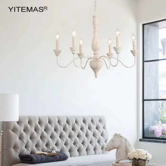 Lustre en bois pour salle à manger Vintage éclairage suspendu 6 lumières chambre lustre cuisine suspension pour ferme pépinière