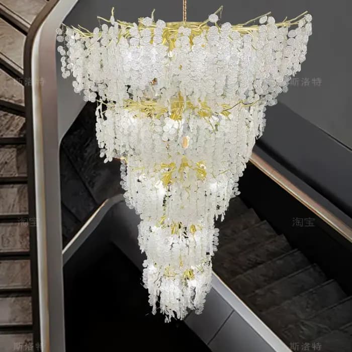 Lustre en cristal de branche d'or de luxe, escalier, loft, villa, hôtel, corrigé par des lustres de confrontation de branche d'arbre de cristal de plancher élevé