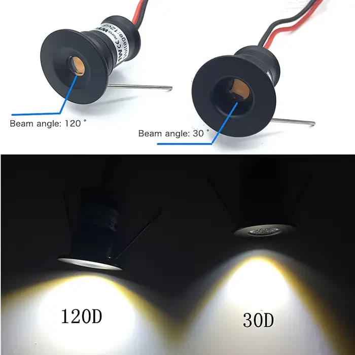 Petit Spot lumineux 1W Mini projecteur LED 12V Dimmable 15mm découpe encastré Downlight IP65 plafonnier vitrine affichage éclairage