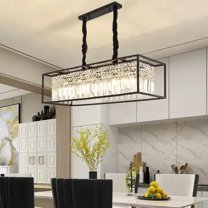 Lustre en cristal moderne noir/doré, lampe suspendue pour salle à manger, décoration de luxe pour la maison, éclairage d'îlot de cuisine, Lustre rectangulaire Led