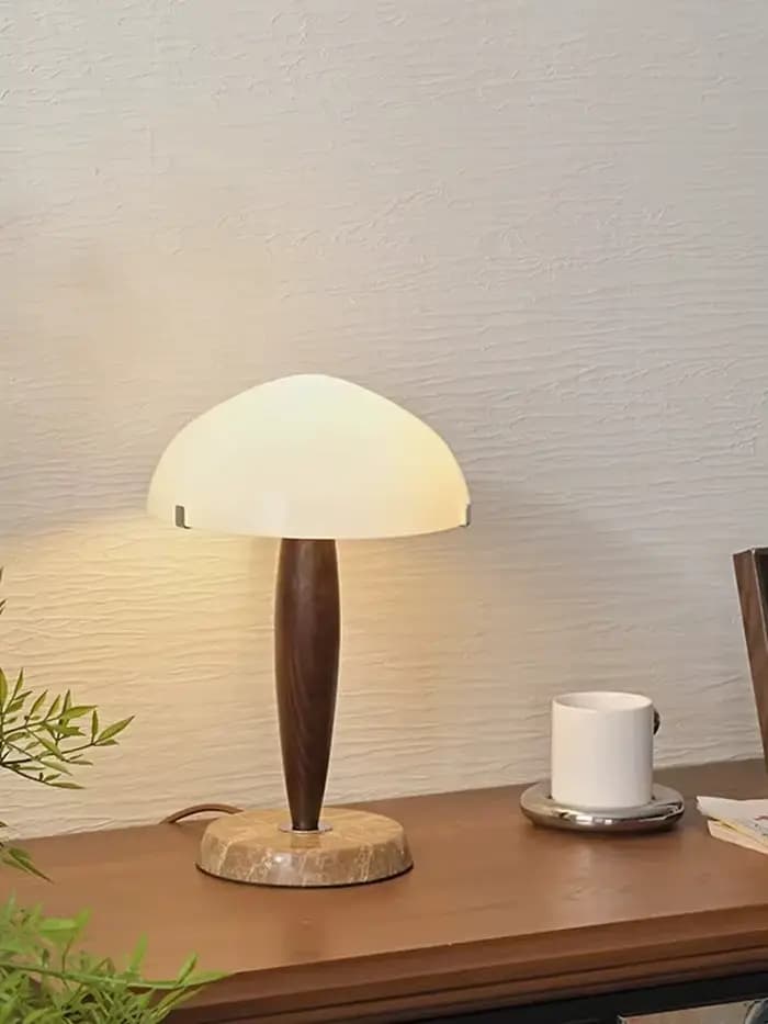 Lampe de table nordique danoise, lampe de bureau en bois pour chambre à coucher, base en marbre, abat-jour en verre, lampe de table design, brochure, hôtel, salon