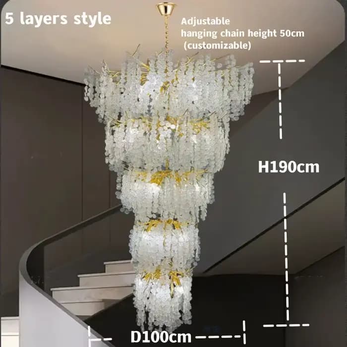 Lustre en cristal de branche d'or de luxe, escalier, loft, villa, hôtel, corrigé par des lustres de confrontation de branche d'arbre de cristal de plancher élevé