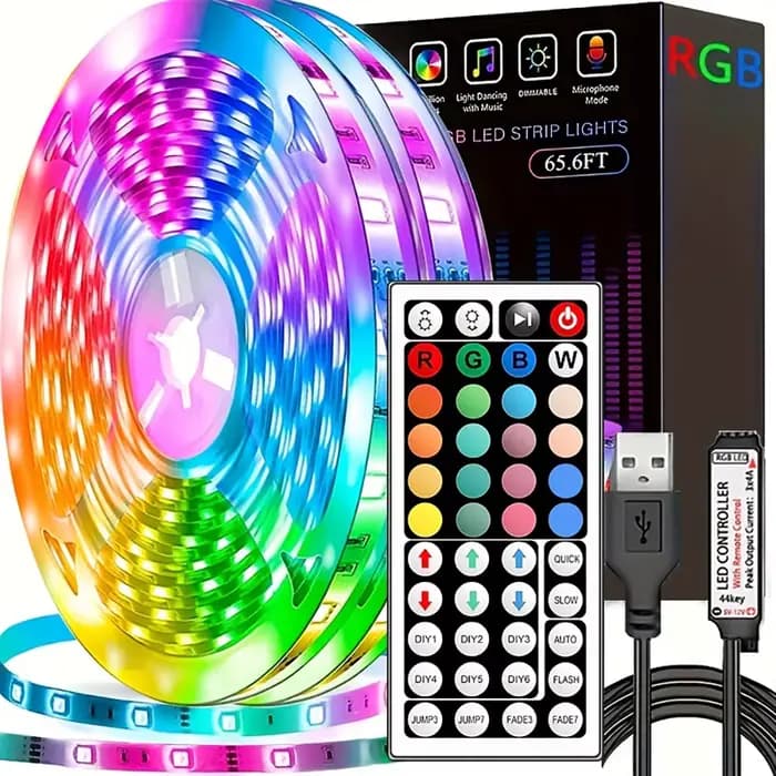 Bande lumineuse Led avec télécommande à 44 touches, 1m, 5m, 10m, 20m, RGB, pour salle murale, maison, chambre à coucher, décor de fête, rétro-éclairage TV