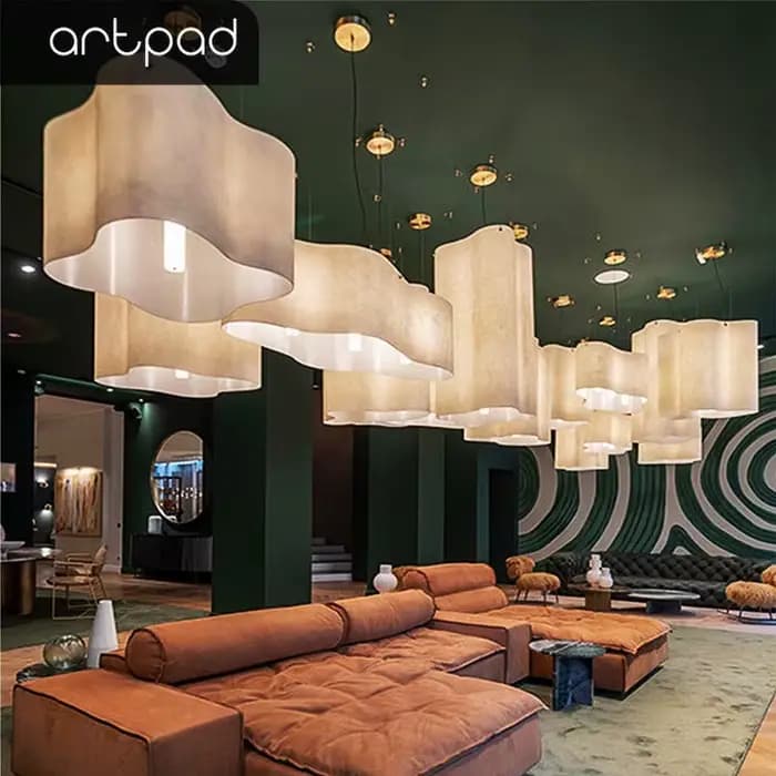 Lustre suspendu en tissu LED Wabi Sabi pour hall à haut plafond, design nuage, pour salon, restaurant, hôtel, projet.