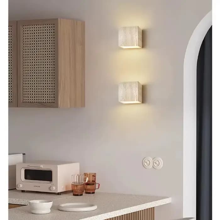 Lampe murale en pierre de travertin jaune, pour magasin, Restaurant, café, décoration intérieure et extérieure, applique lumineuse de fond pour maison