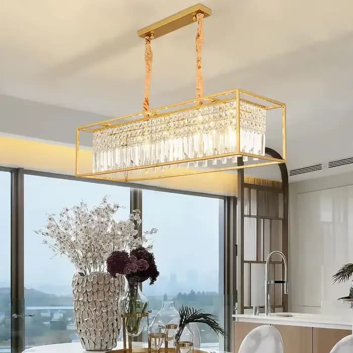 Lustre en cristal moderne noir/doré, lampe suspendue pour salle à manger, décoration de luxe pour la maison, éclairage d'îlot de cuisine, Lustre rectangulaire Led