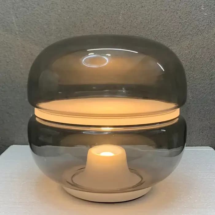 Lampe de table en marbre gris fumé, lampe en verre ambré, veilleuse mignonne, lampe de chambre à coucher, art cendré, design de luxe, macaron simple