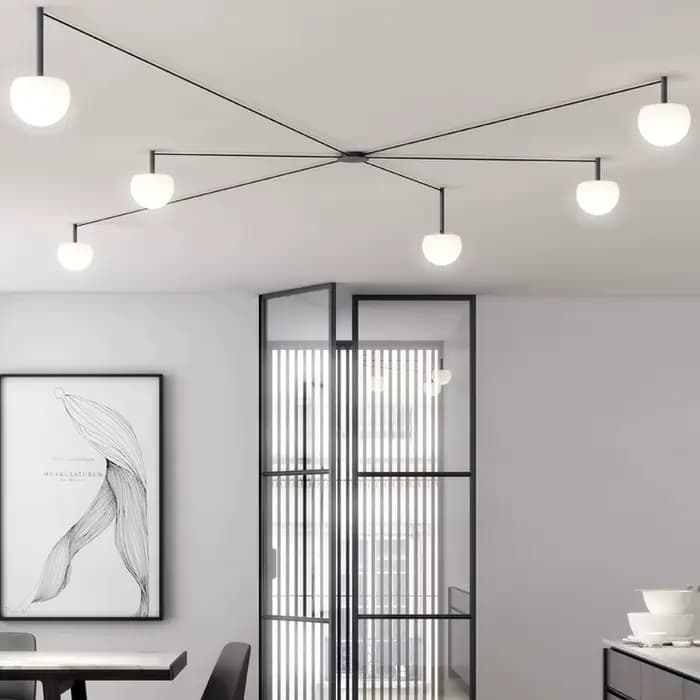 Lampe de plafond linéaire minimaliste noire, lampe araignée en verre pour chambre à coucher, bureau, salon, villa, éclairage intérieur