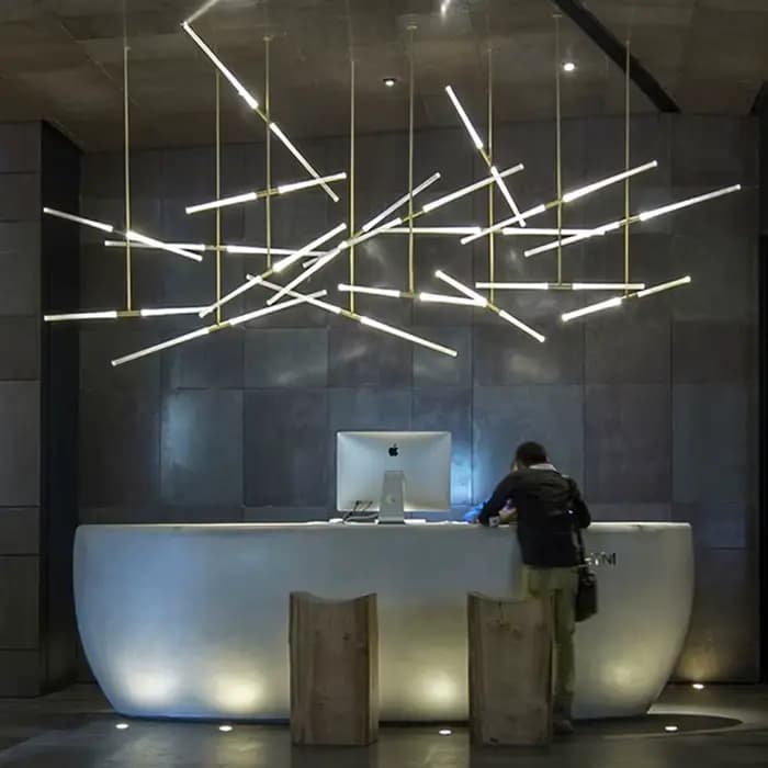 Plafonnier LED suspendu en forme de tube, éclairage d'intérieur, luminaire décoratif de plafond, idéal pour une villa, une cuisine ou un magasin