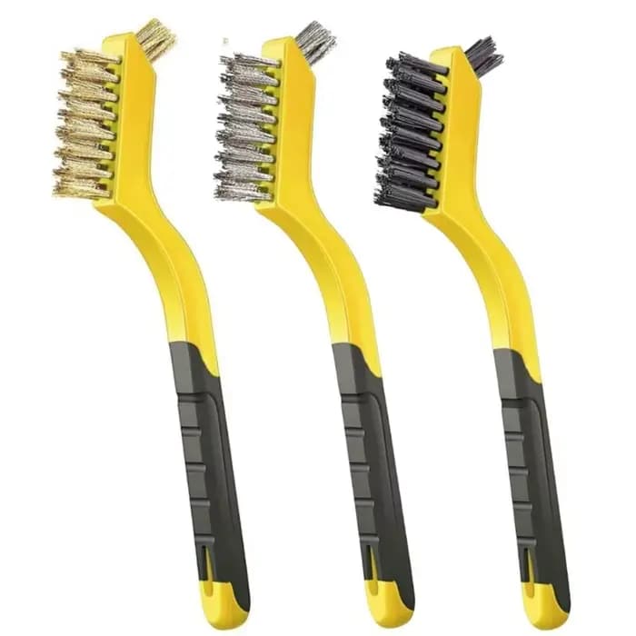Jeu de brosses métalliques, poils en Nylon/laiton/acier inoxydable avec poignée incurvée pour la rouille, la saleté et la peinture, nettoyage en profondeur