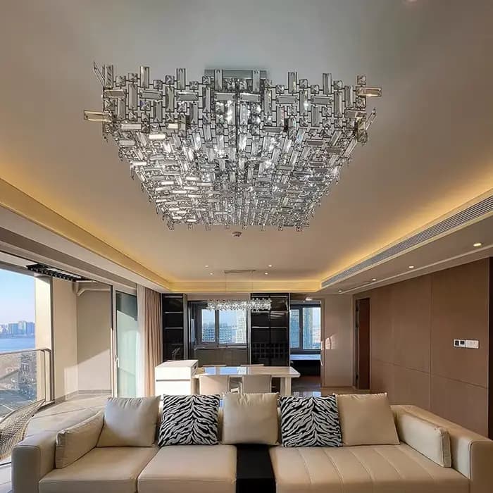 Lustre moderne suspendu fer et verre transparent pour salon élégant design contemporain à offrir pour occasions spéciales