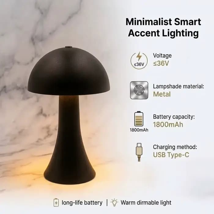 Lampe de table en forme de champignon, lumière d'ambiance, rechargeable par USB, lampe de table vintage, capteur tactile, lampe de bureau LED pour la chambre à coucher, décoration esthétique pour la m