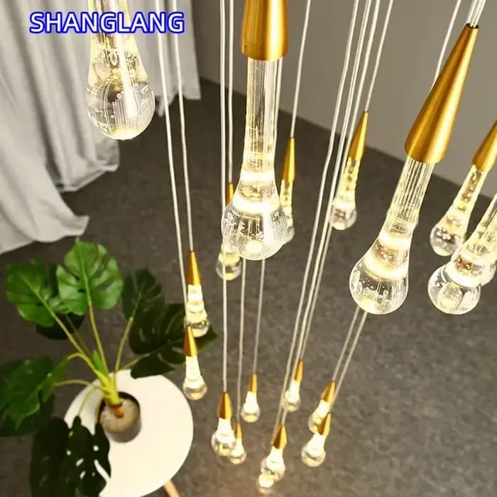 Lustre en cristal design goutte d'eau pour salle à manger, décoration de luxe pour la maison, luminaire suspendu, lampe Led en cristal pour salon