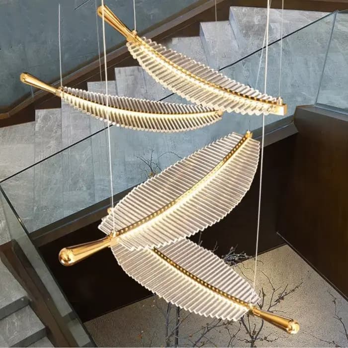 Lustre d'escalier moderne LED hôtel salon Restaurant feuille lustre Art design suspension lampe décoration créative longue lampe