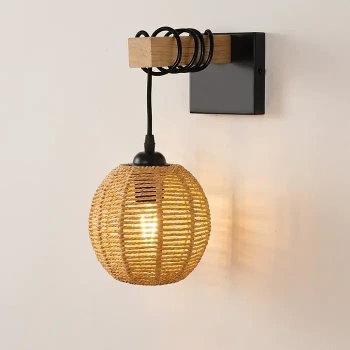 Applique murale vintage en rotin JOYINLED, lampe murale rustique style ferme, appliques industrielles pour chambre à coucher, chevet, salon