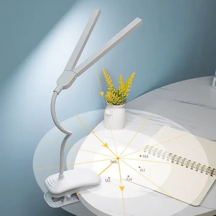 Lampe de Table de lecture LED à Double tête avec Clip, contrôle tactile, lumière variable, Protection des yeux, pour chambre à coucher, dortoir, bureau d'étude