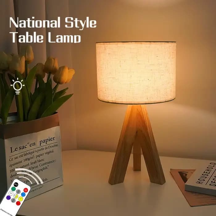 Lampe de table LED à intensité variable avec prise USB, lampe de décoration simple, abat-jour en tissu, éclairage de chevet de chambre à coucher, style chinois
